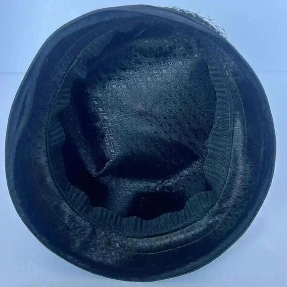 Vintage Cloche Hat Velvet Satin & Net Lace Trim w/Rhinestone - Picture 7 of 13